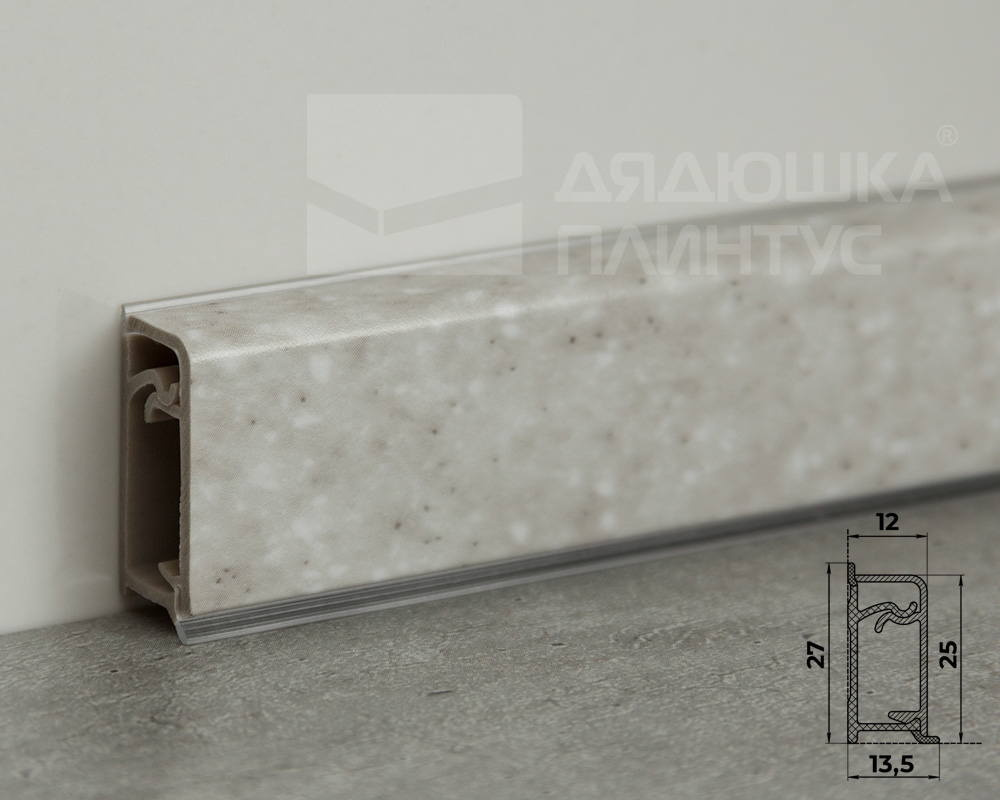 Плинтус для столешниц прямоугольный ПВХ Волшебная палочка 25*12мм 3м 2235 Семолина серая