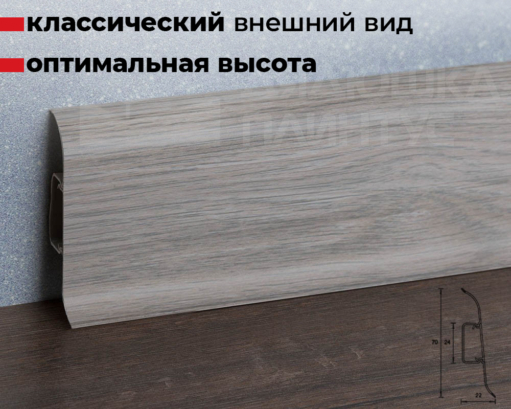 Плинтус ПВХ Идеал Классик 70мм 2,2м 253 Ясень серый