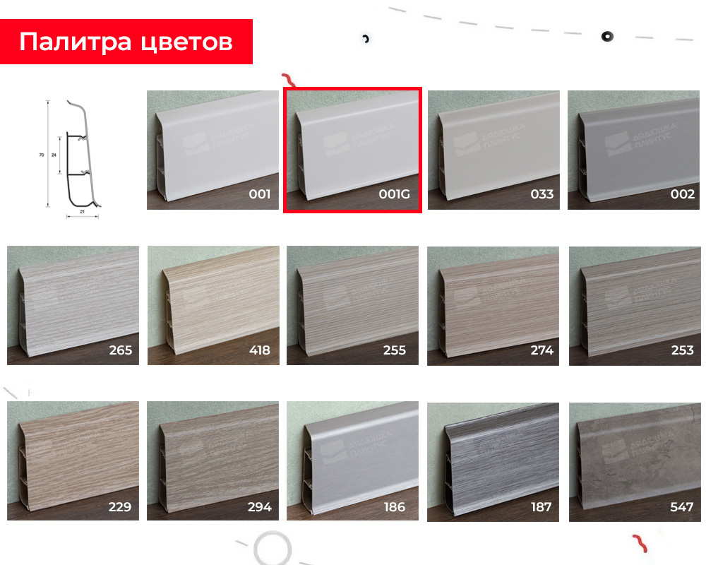 Плинтус ПВХ со съемной панелью Идеал Деконика 70 мм 001-G Белый глянцевый