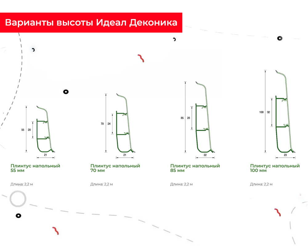 Плинтус ПВХ со съемной панелью Идеал Деконика 85мм 2,2м 001 Белый