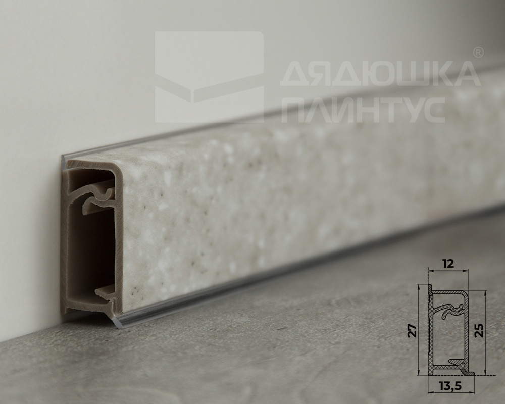 Плинтус для столешниц прямоугольный ПВХ Волшебная палочка 25*12мм 3м 2235 Семолина серая