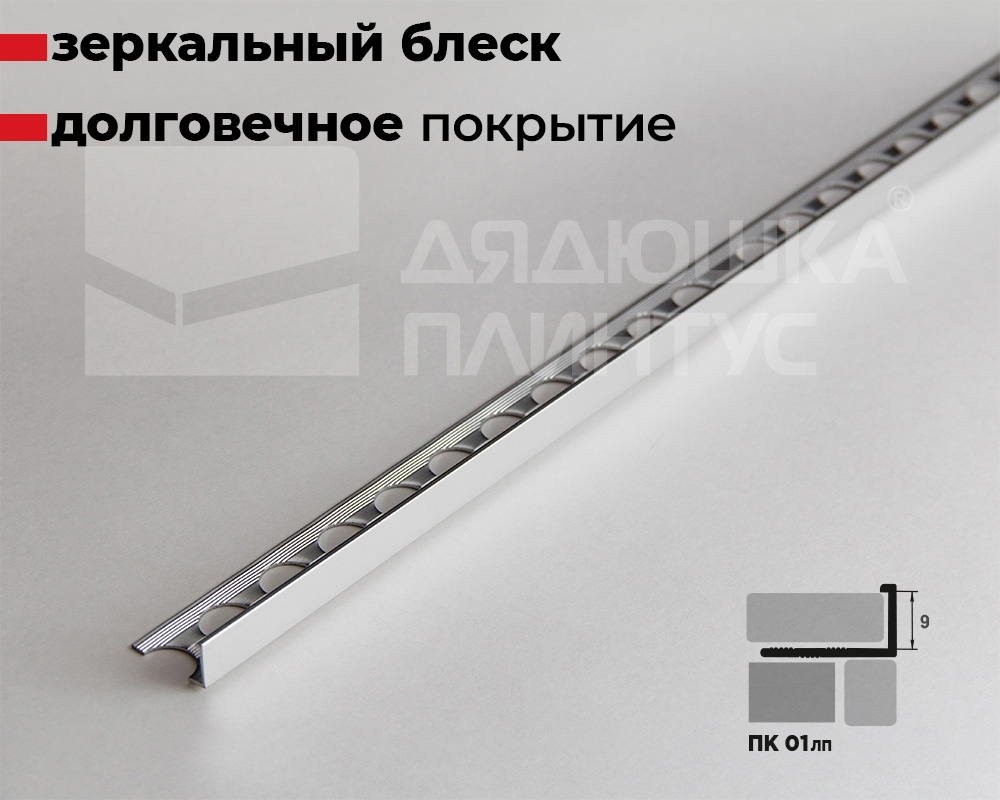 Профиль окантовочный ПК 01.01лп Серебро полированое