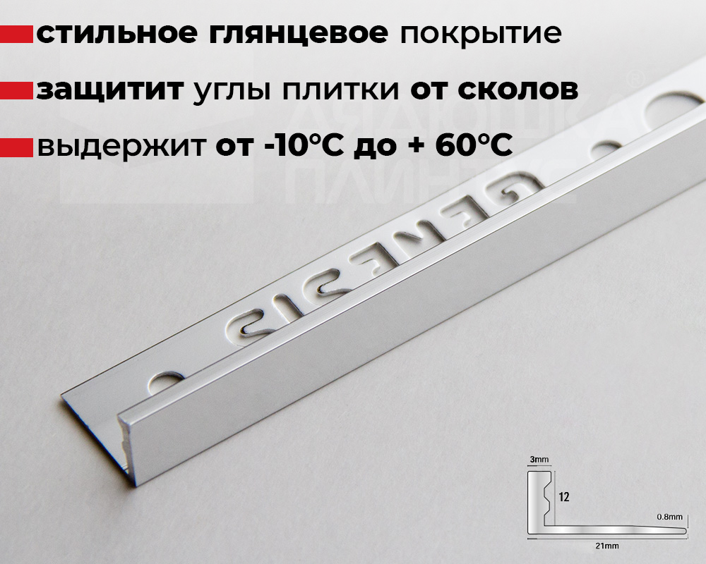 Профиль окантовочный Genesis ESA 120.91 12 х 2500 мм глянец серебро