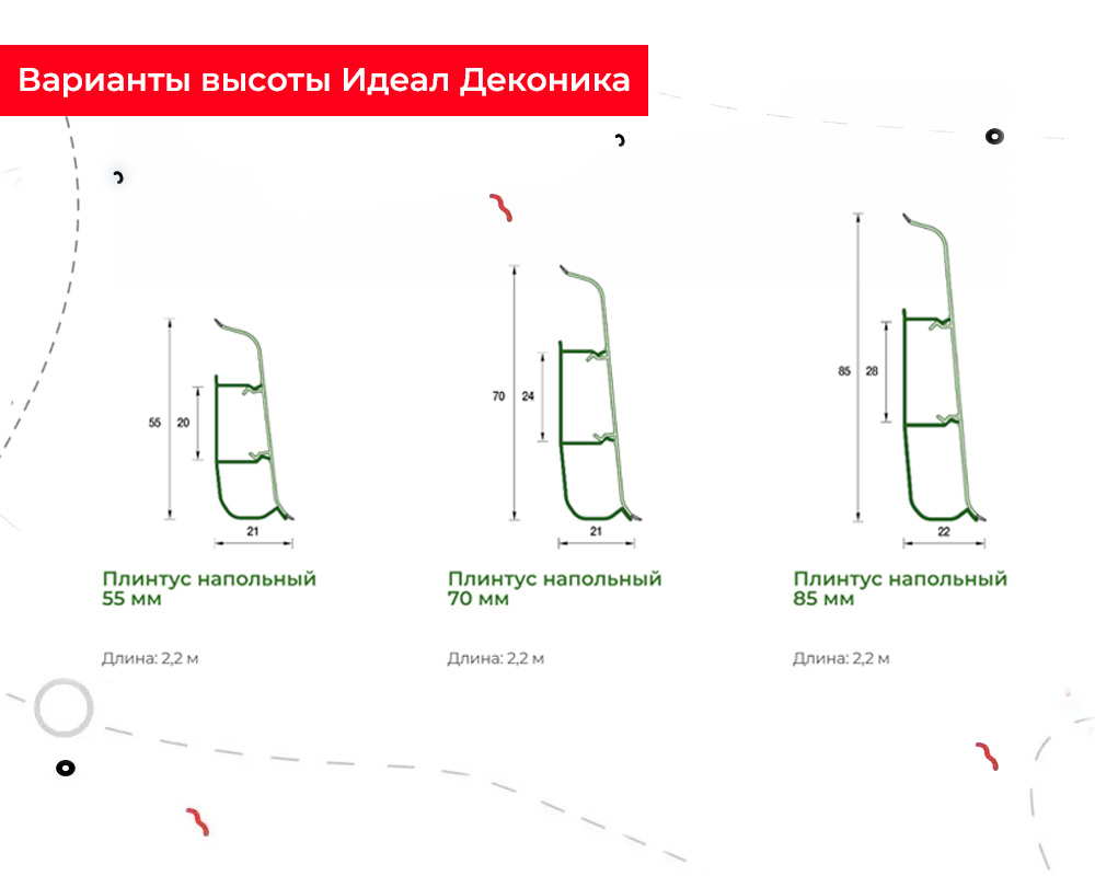 Плинтус ПВХ со съемной панелью Идеал Деконика 85 мм 001-G Белый глянцевый
