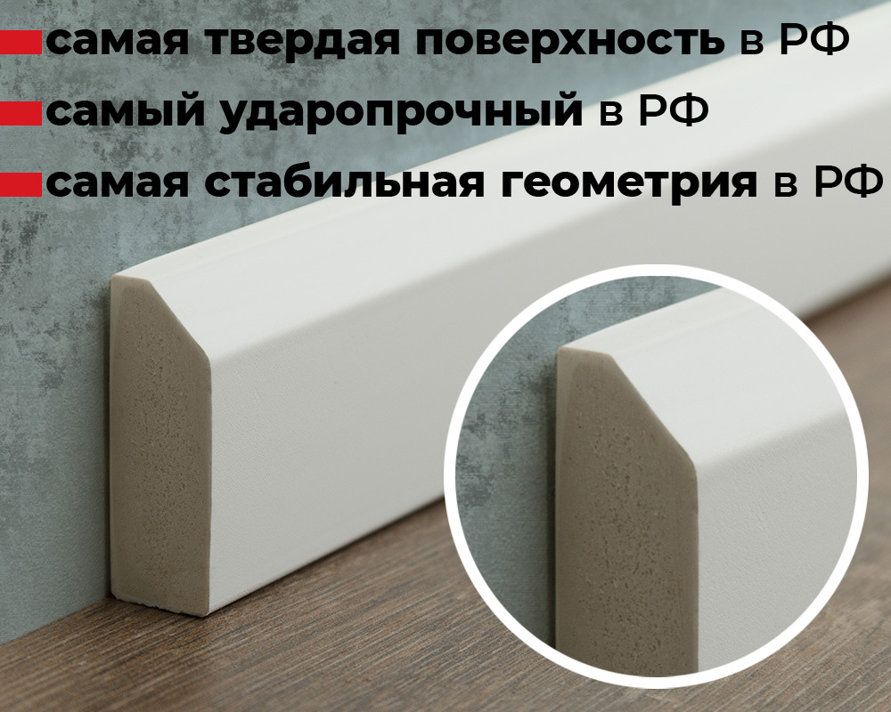 Плинтус дюрополимер Волшебная палочка MSPOL 111 38*13*2000 Белый под покраску