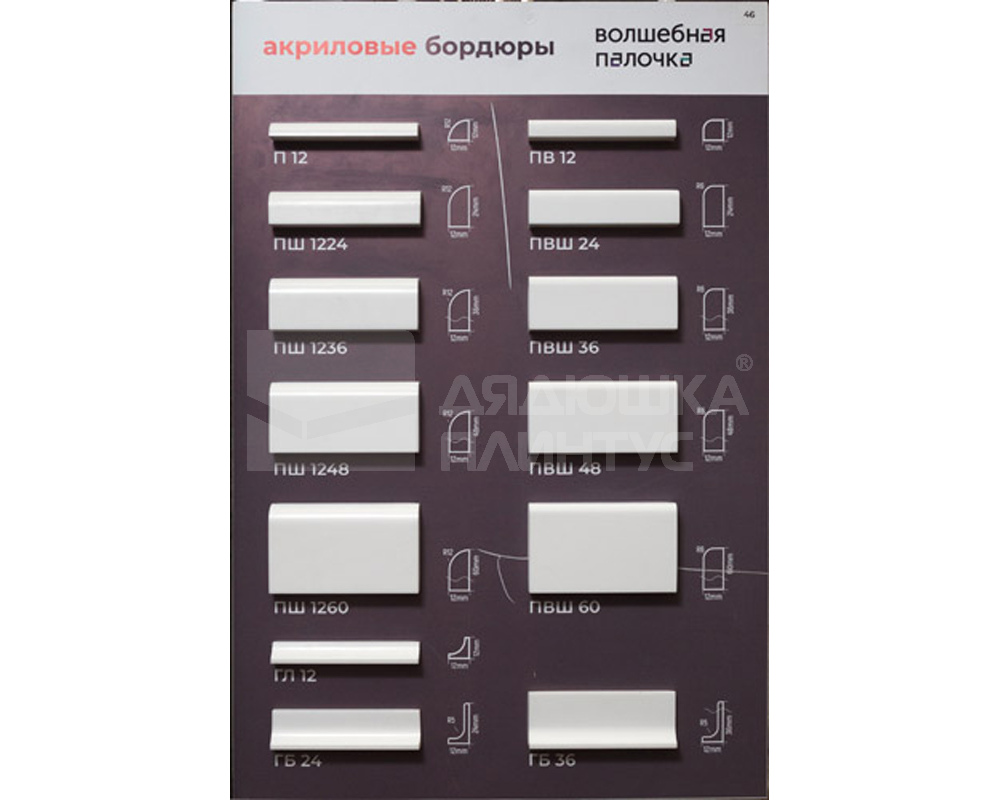 Бордюр акриловый 12х12х1800 мм П12