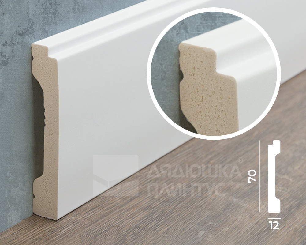Плинтус из полистирола высокой плотности Волшебная палочка MSPOL 116 70*12*2000 Белый под покраску
